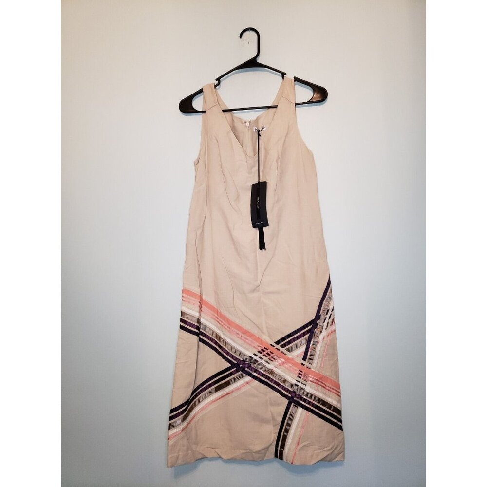 Marks & Spencer Autograph Womens Sz S Sheath Dress Linen Silk Cotton Beige NWT